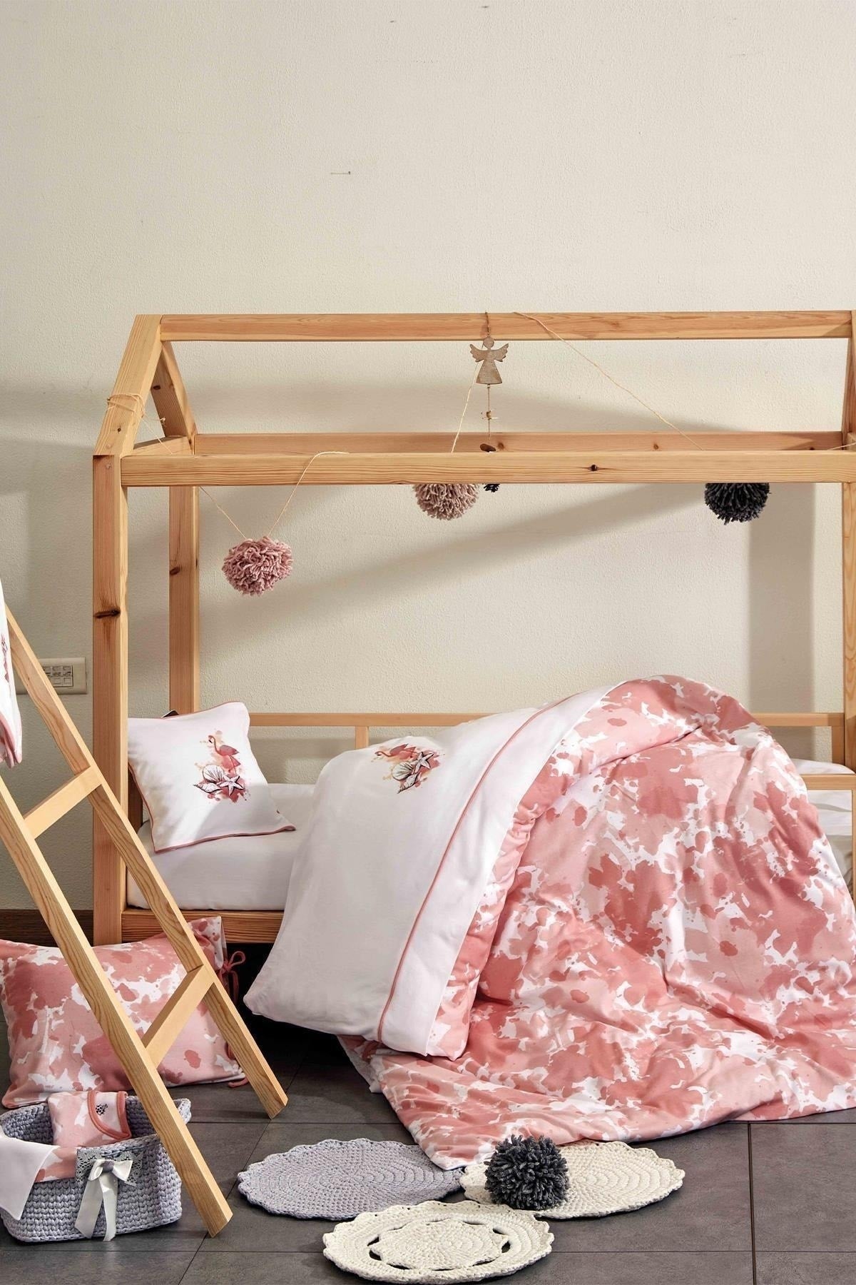 Rosa Baby Girl Duvet Cover Set 100% Organic Cotton Combed Cotton Printed White 100X150 Cm