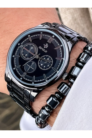 New Season Black Color Metal Band Men'S Wristwatch' Bracelet With Gift