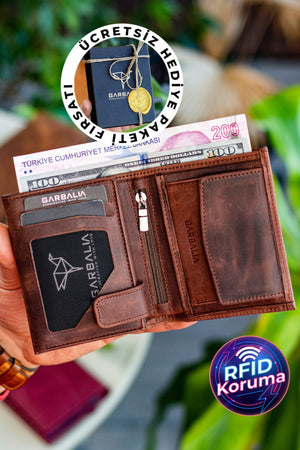 Genuine Leather Brown Men'S Coin-Eyed Wallet Jcksn101
