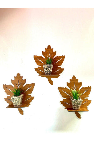 Wooden Wall Ornament Shelf Leaf Candle Holder Wall Decor 3 Pcs - Swordslife
