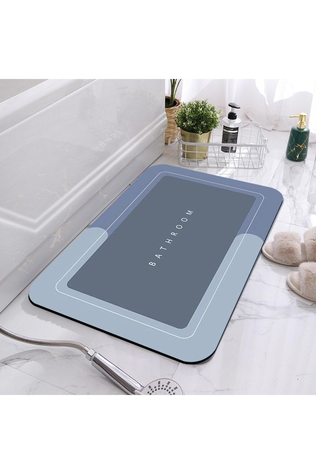 Osso Blue Bathroom Written Pattern Washable Non-Slip Base Single Bath Mat Carpet - Swordslife