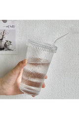 2 Pieces 600 Ml Mica Origami Style Glass Cup with Straw with Lid Origami Style Cold Coffee Soft Drink Glass