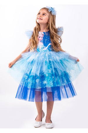 Sequin Printed Elsa Snow Queen Girl Party Dress