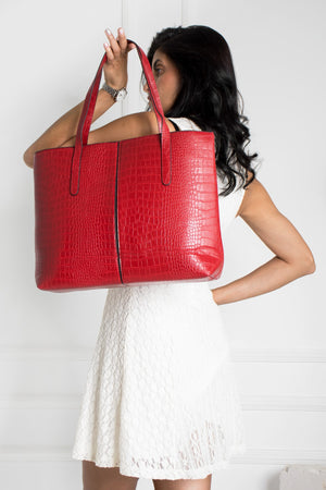 Women'S Crocodile Pattern 2-Sleeve Zippered Large Size Bag Shoulder Bag, Clutch Bag, Laptop Bag