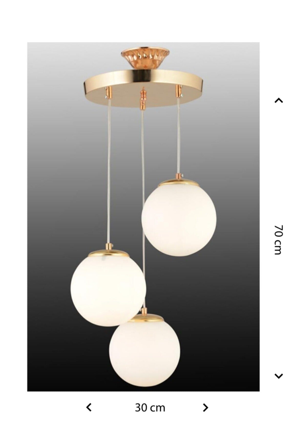 Pendant Lamp 3-Piece Gold White Globe Glass Chandelier