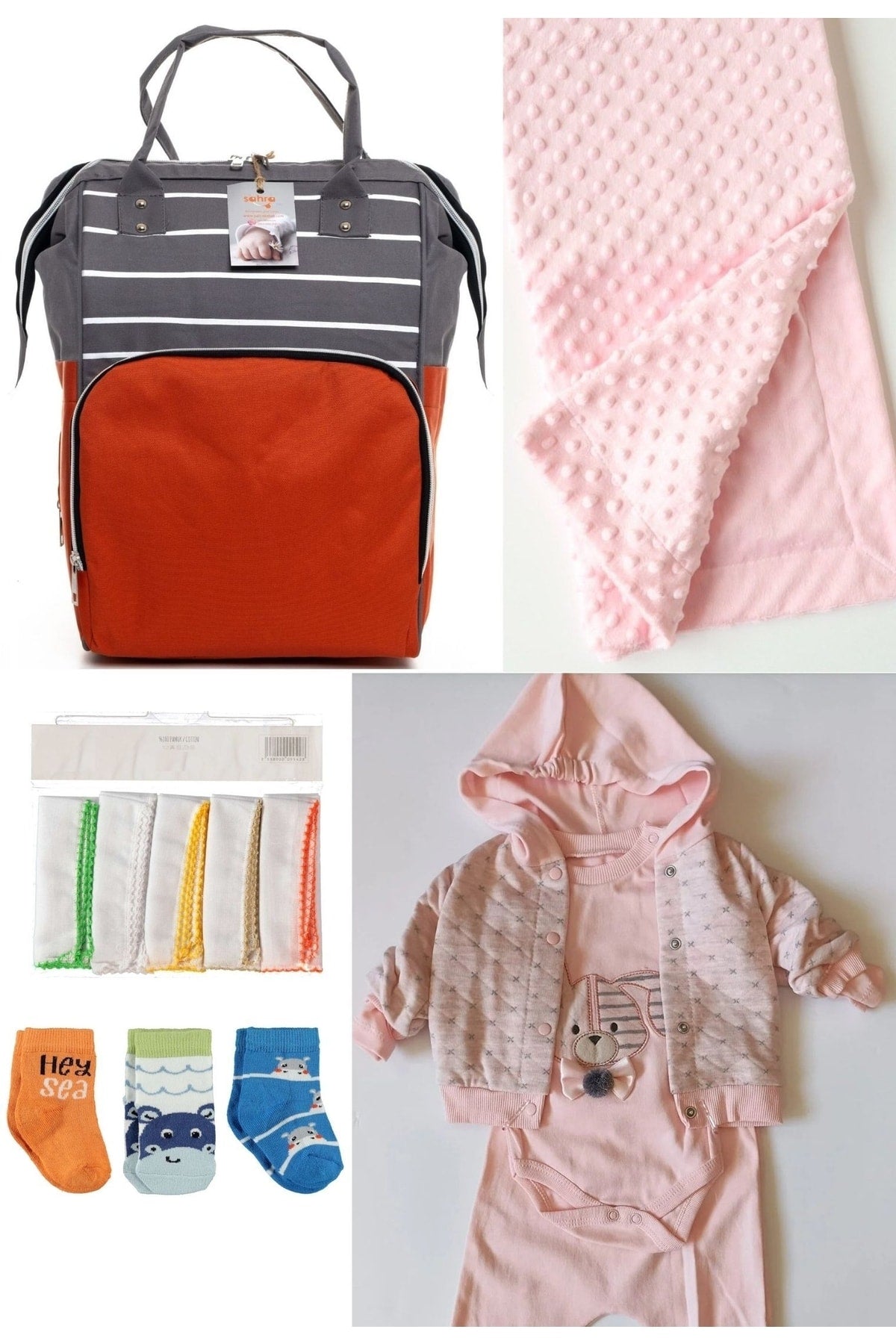 5 Piece Maternity Set (Baby Care Backpack, Hospital Exit, Chickpea Blanket, 10 Wipes and 3 Socks)