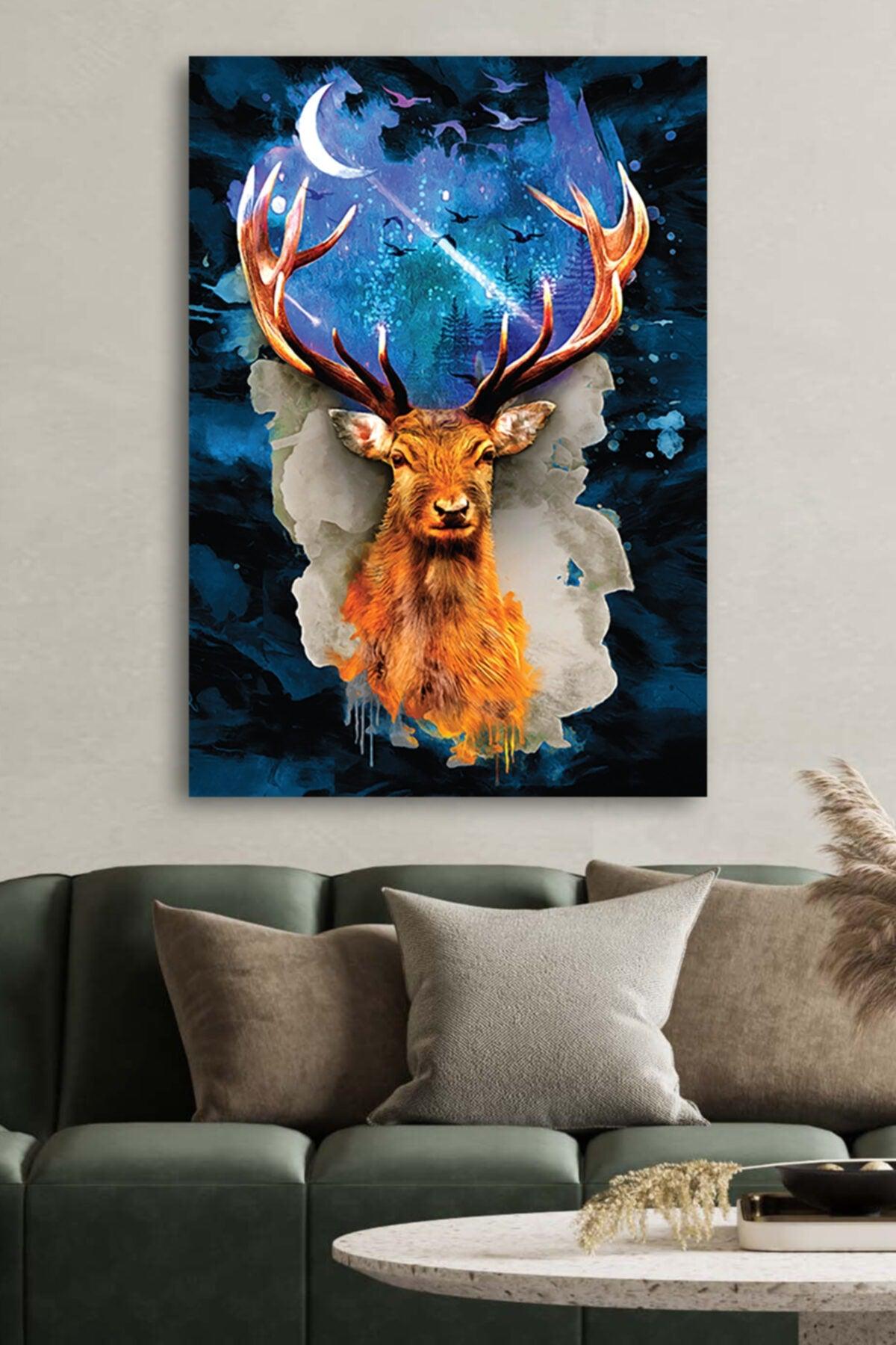 Canvas Printed Decorative Oil Painting Surreal Deer Moon Night Home Office Hotel Decor Gift Painting - Swordslife