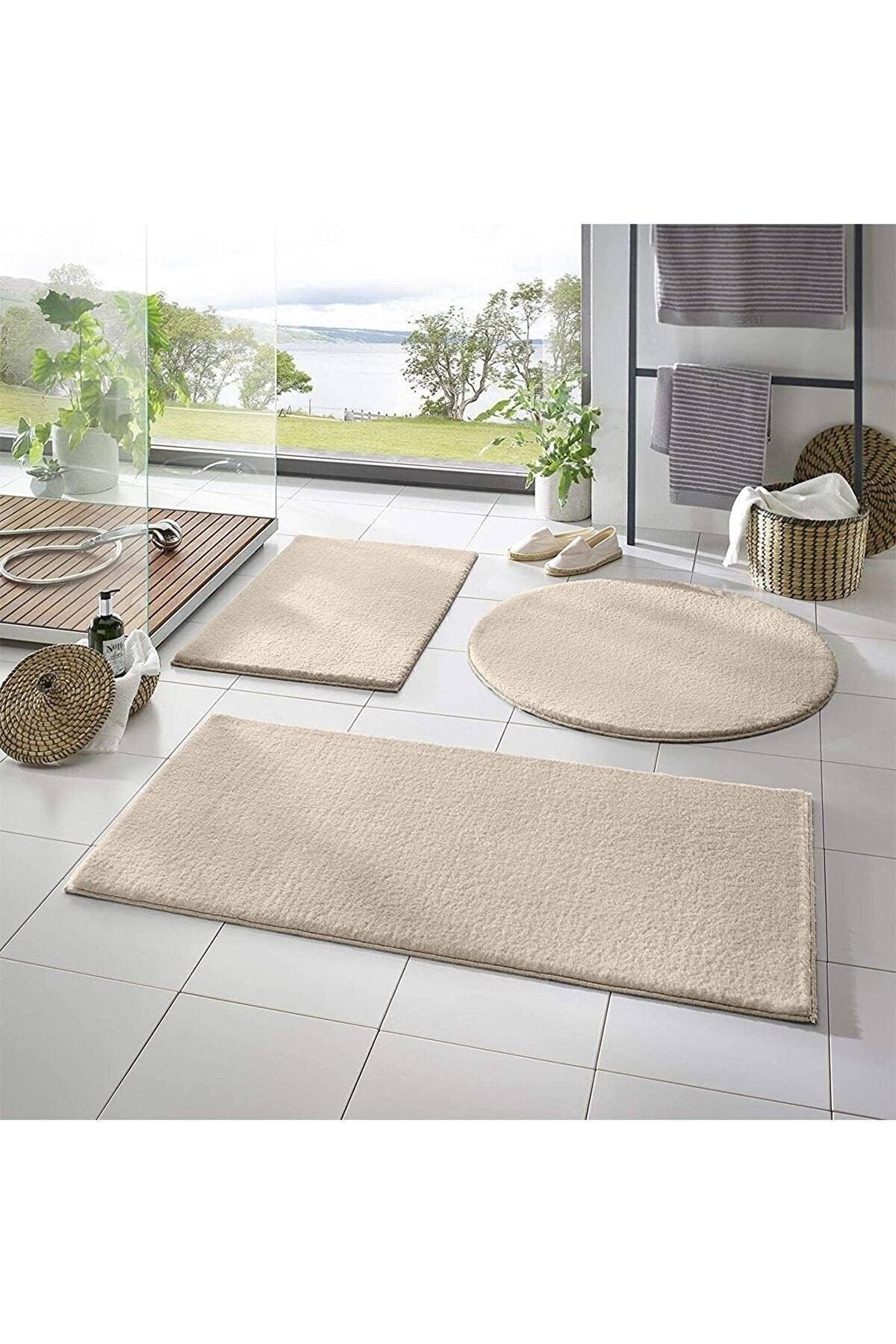 Sarar Post 3 Pcs Bathroom Carpet (60X100, 40X60, 60X60 ROUND) Plush Post Carpet Closet Set Mink - Swordslife