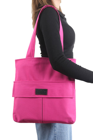 Women'S Pink Bag Zippered Hand And Shoulder Bag Canvas Fabric Tote Bag