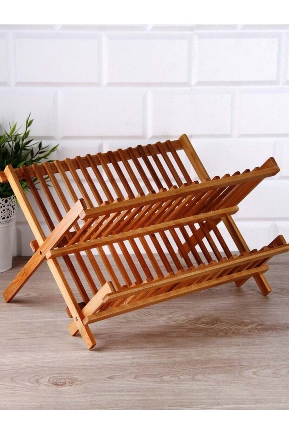 Bamboo Collapsible Plate Rack Dish Rack Small Size 40 Cm X 33 Cm X 26 Cm Fma202157