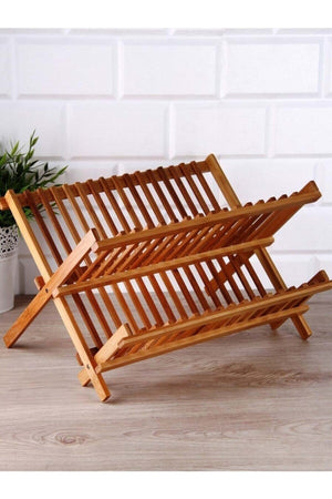 Bamboo Collapsible Plate Rack Dish Rack Small Size 40 Cm X 33 Cm X 26 Cm Fma202157