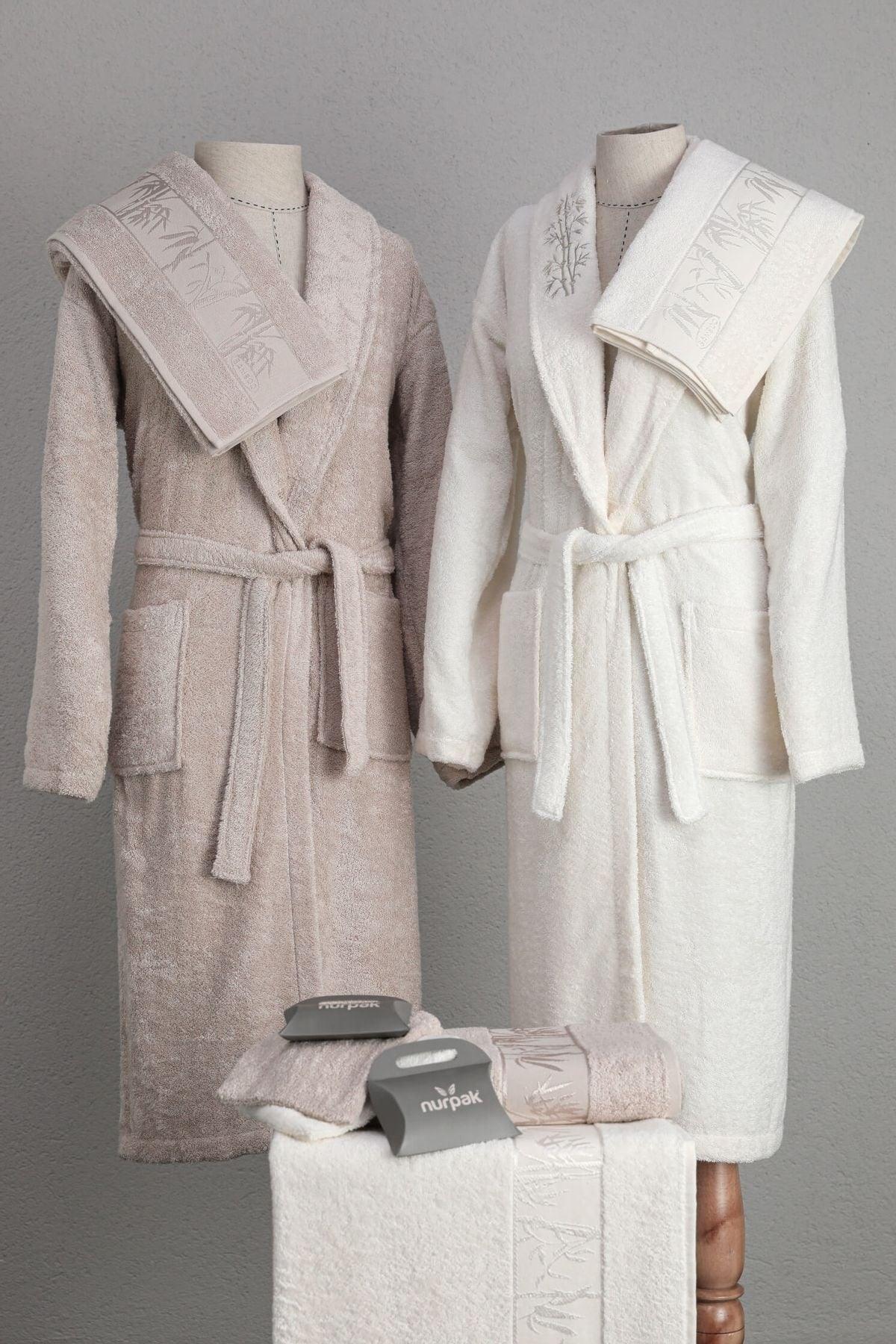 Nurpak Bamboo Family Bathrobe Set - Beige - Ecru - Swordslife