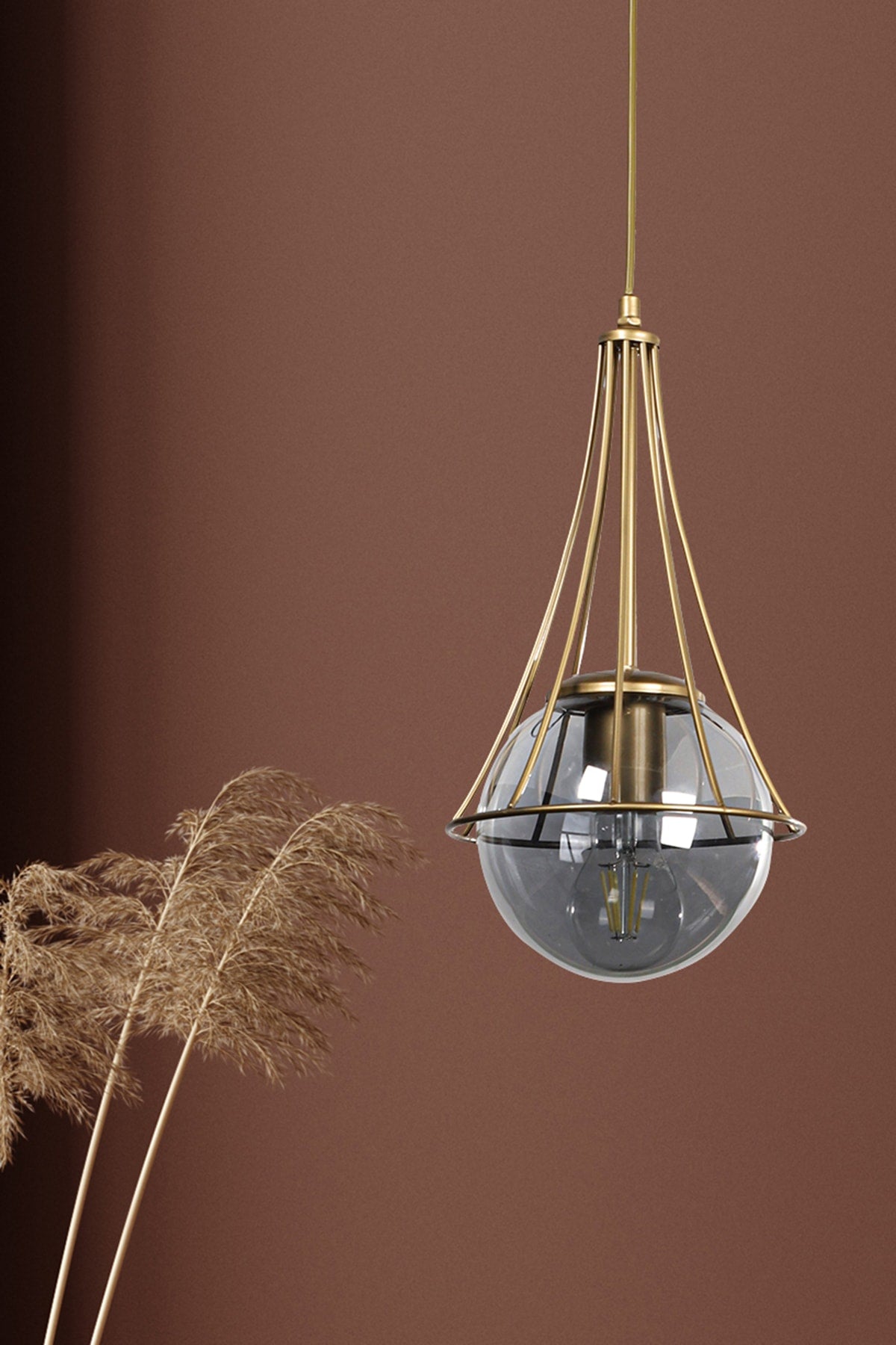 Lapis Single Antique-Smoked Glop Glass Chandelier