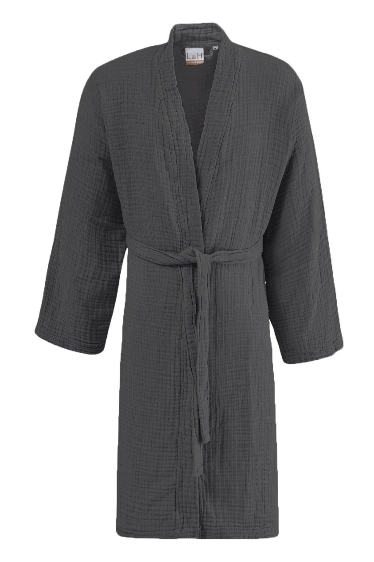 Unisex Anthracite 4 Layer Muslin Dressing Gown / Bathrobe /kimono - Swordslife