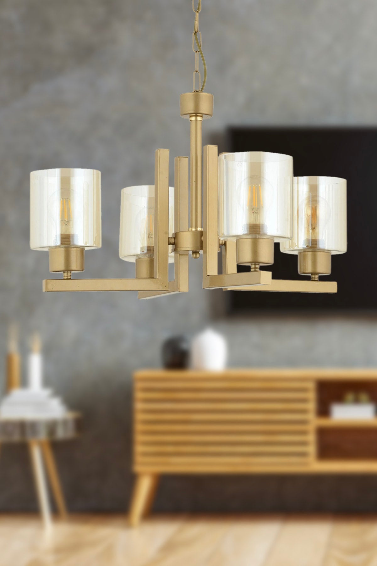 Tasse 4-Piece Antique Painted Chandelier With Honey Glass Modern Young Room Bedroom Living Room Chandelier