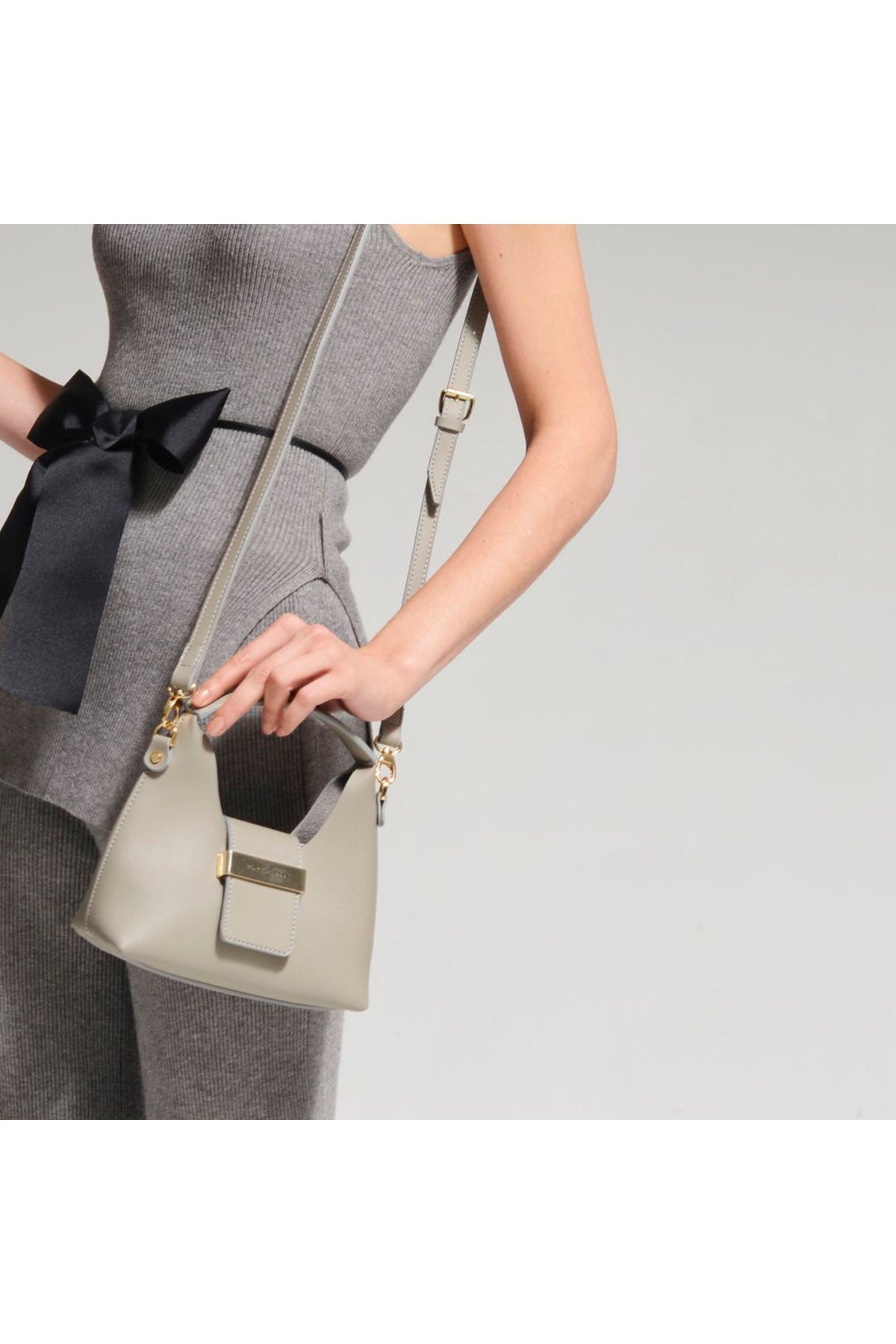 Light Gray Accessory Detailed Suspended Mini Bag