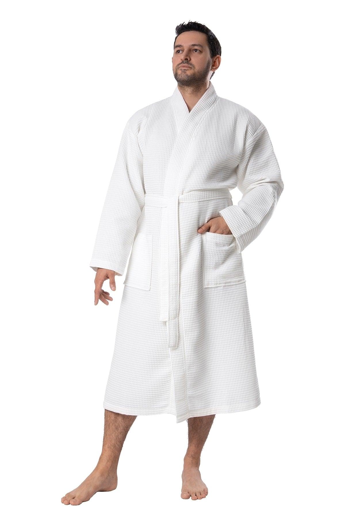 Waffle Pattern Men's Bathrobe - 100% Cotton - Italian Design - Swordslife