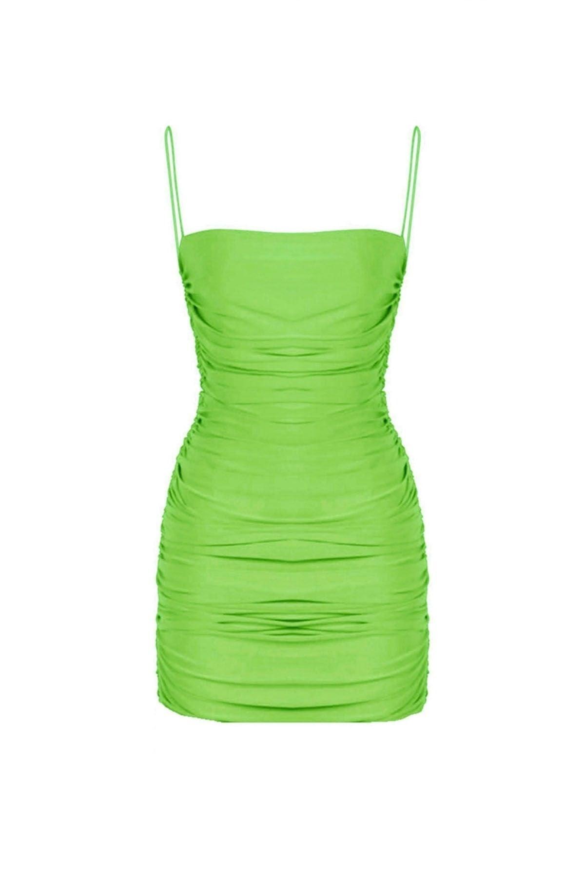 Pistachio Green Draped Strap Mini Dress - Swordslife