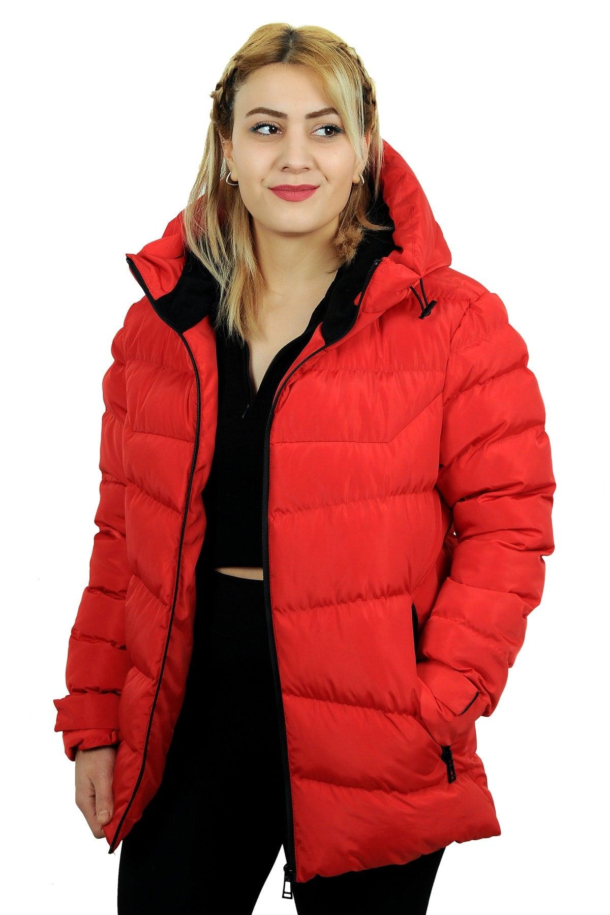 Women's Red Hooded Fleece Inside Waterproof Windproof Down Jacket & Coat & Parka - Swordslife