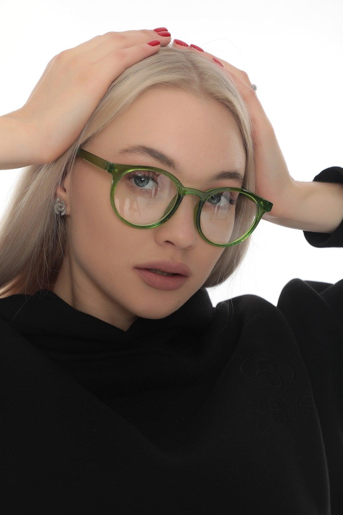 Round Glossy Green Clear Glasses - Swordslife