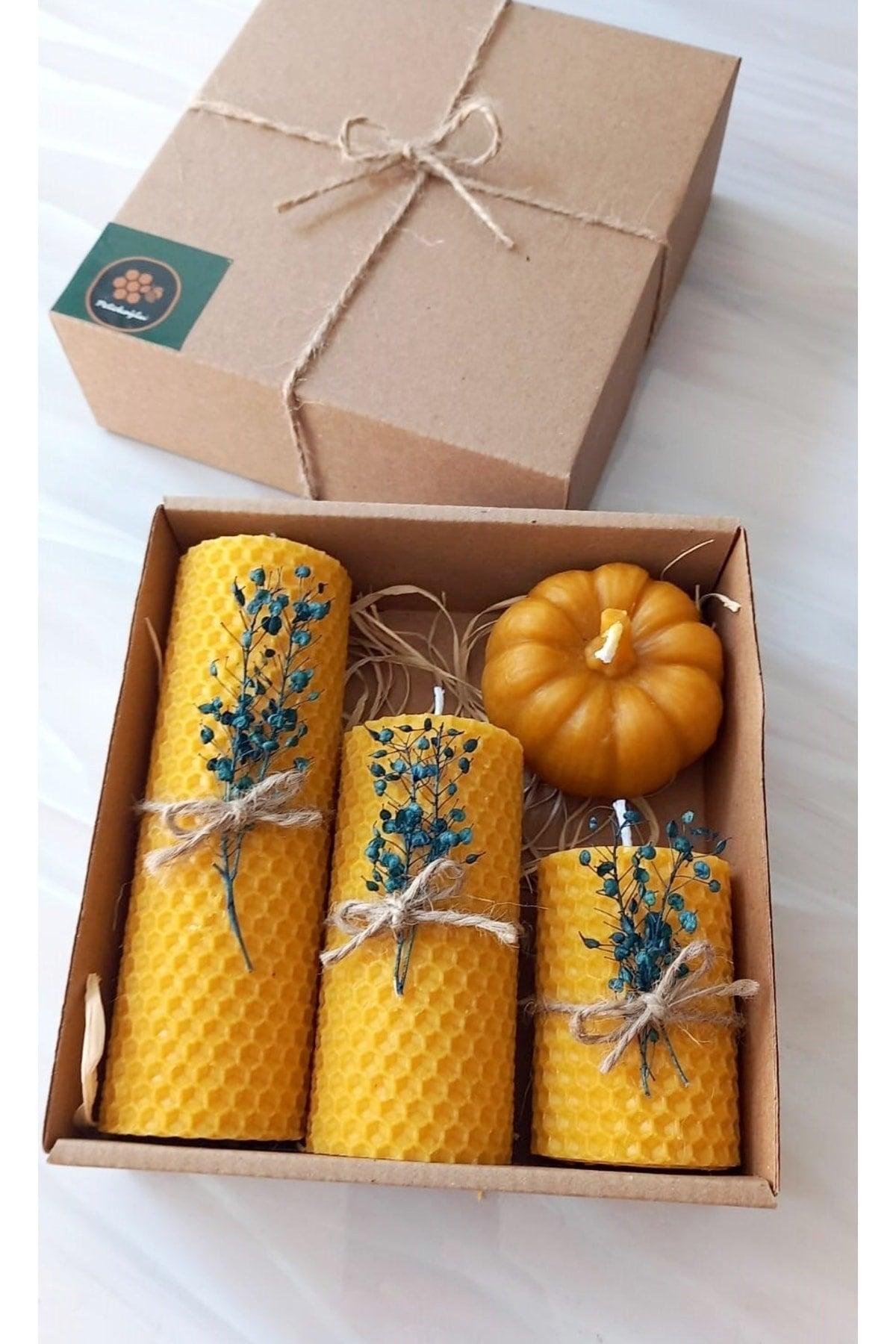 Decorative Natural Honeycomb Wax Candle Pumpkin Flower Set Beeswax Candle Gift - Swordslife