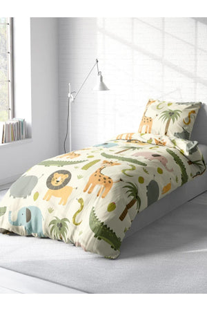 Satin Cotton Safari Patterned Animal Themed Kids Room Kids Bed Linen Set