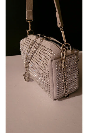 Bhm Gray Stone Chain Strap Hand And Shoulder Bag