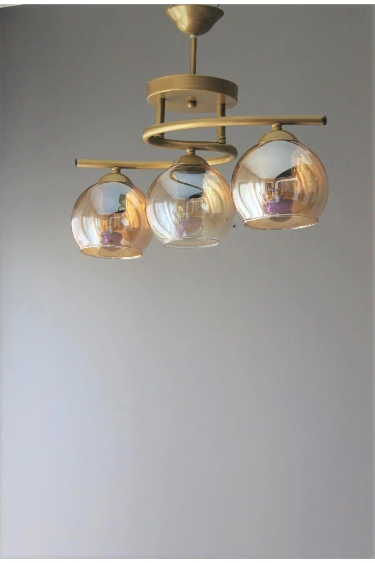 Fuji Modern Decorative Antique Color Honey Glass Living Room - Kitchen - Bedroom 3-Piece Chandelier