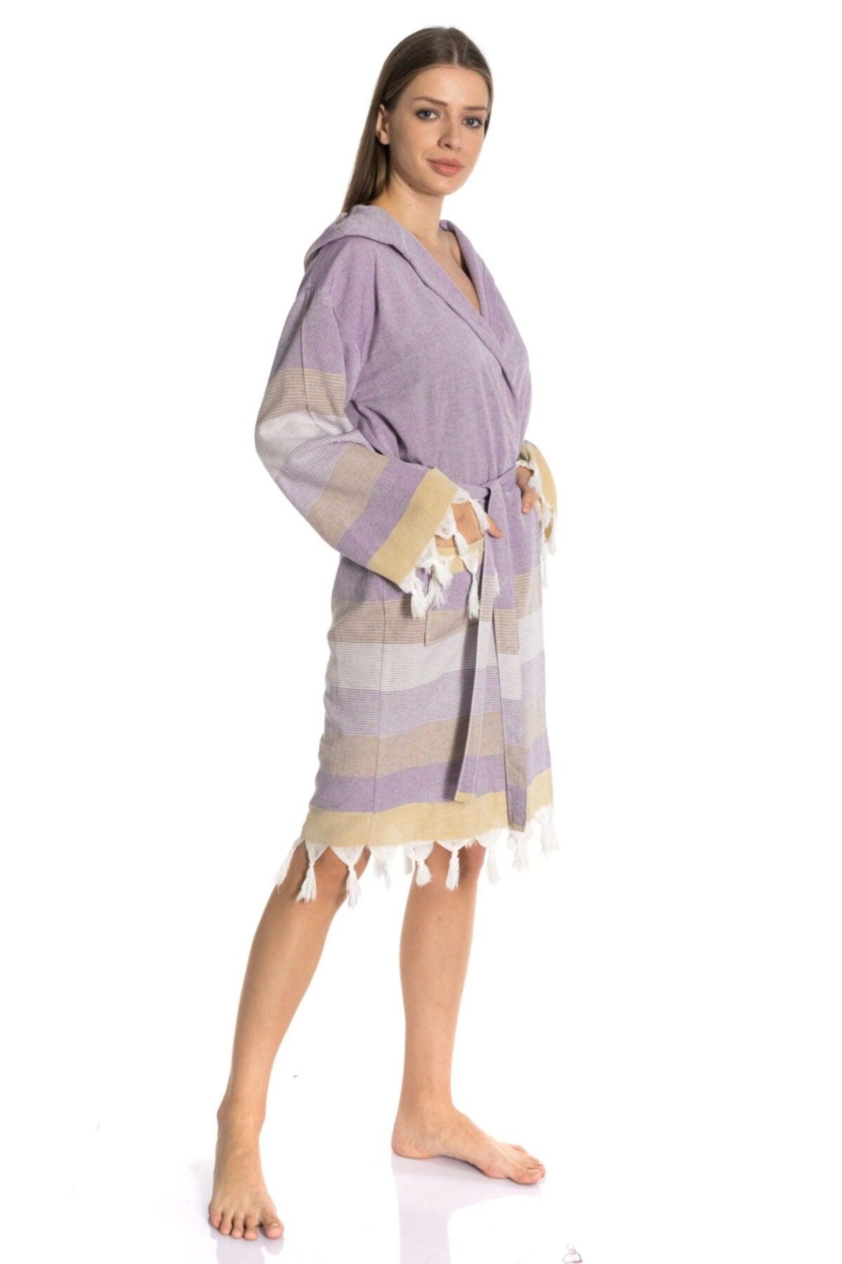 Women's Lilac Cotton Peshtemal Bathrobe - Swordslife