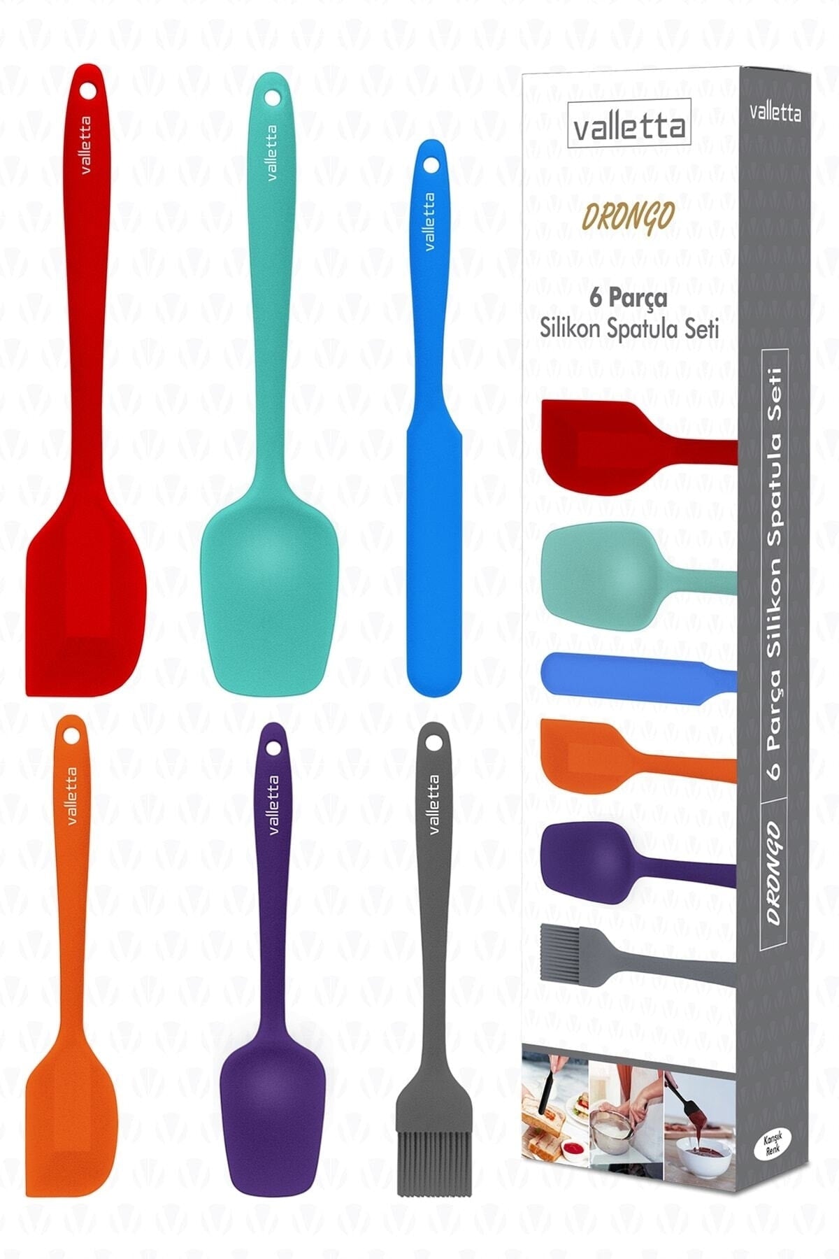 Drongo Heat Resistant Fireproof Non-Stick Silicone Spatula Set 6 Pieces Mixed Color