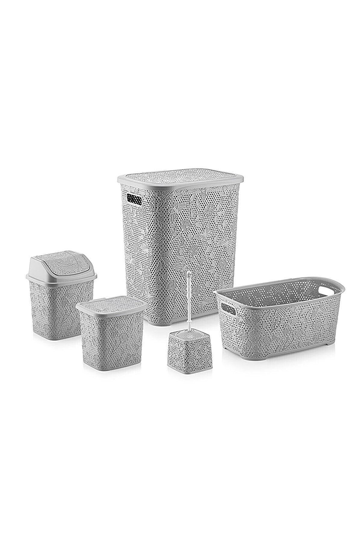 5 Piece Bathroom Set Dirty Basket Laundry Saddle - Swordslife