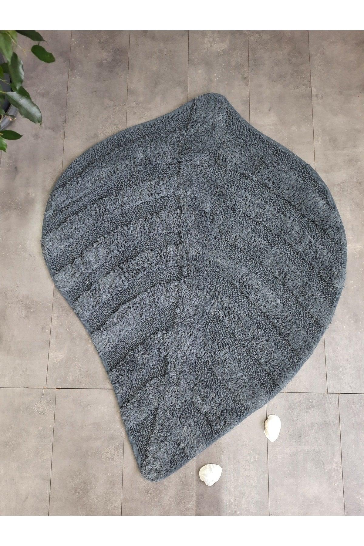 Leaf Anthracite Natural Cotton Bath Mat 100x100 Cm One Piece Tufting Woven Mat - Swordslife