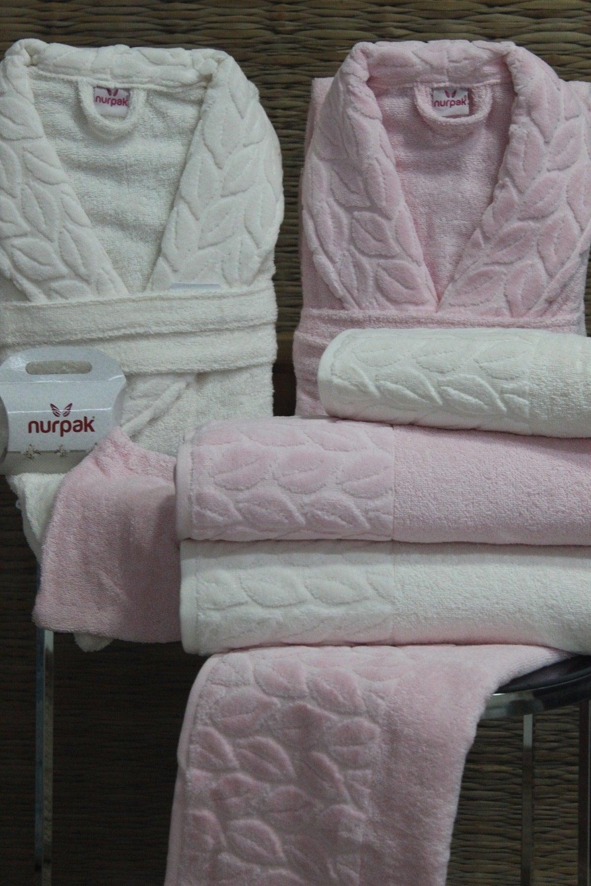 Family Bathrobe Set Set 8 Pieces 100% Cotton Pink-cream - Swordslife