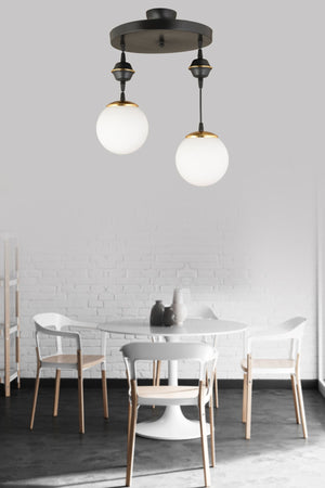 Pendant Lamp Tray Black 2-Piece White Globe Glass Downward Facing Luxury Chandelier