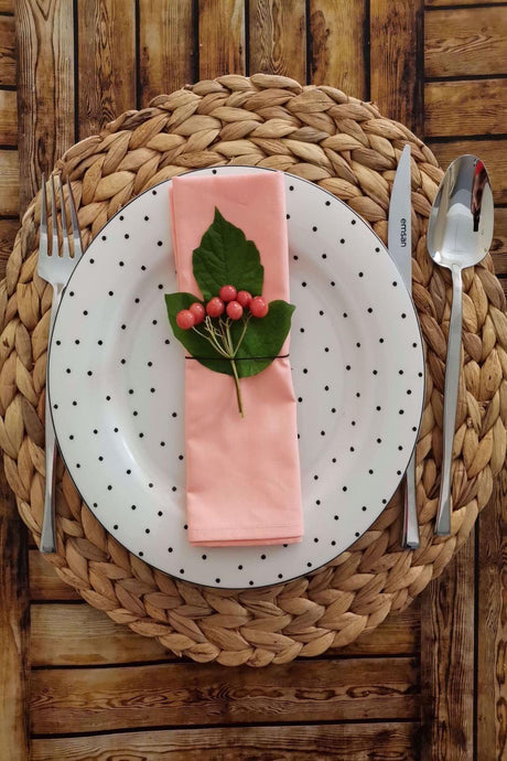 Set of 6 Salmon Cotton Fabric Serving Napkin - Swordslife