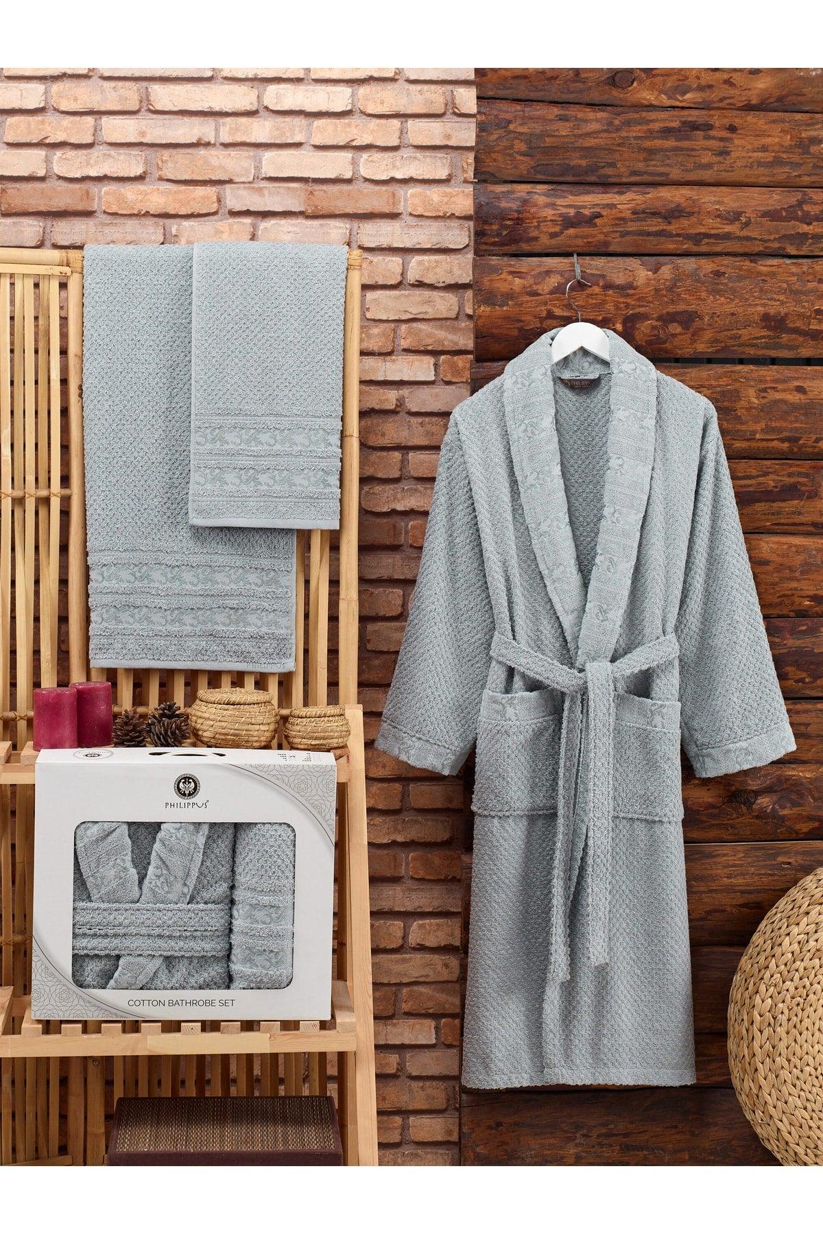 Zenit Salyaka Jacquard Men's Bathrobe Set Light Gray with Box - Swordslife