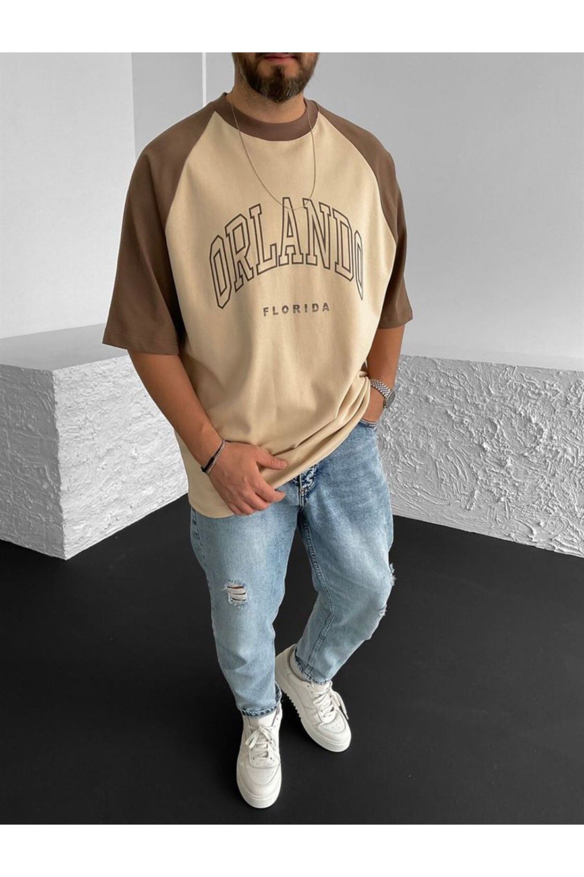 Orlando Florida Printed Beige Oversize T-Shirt