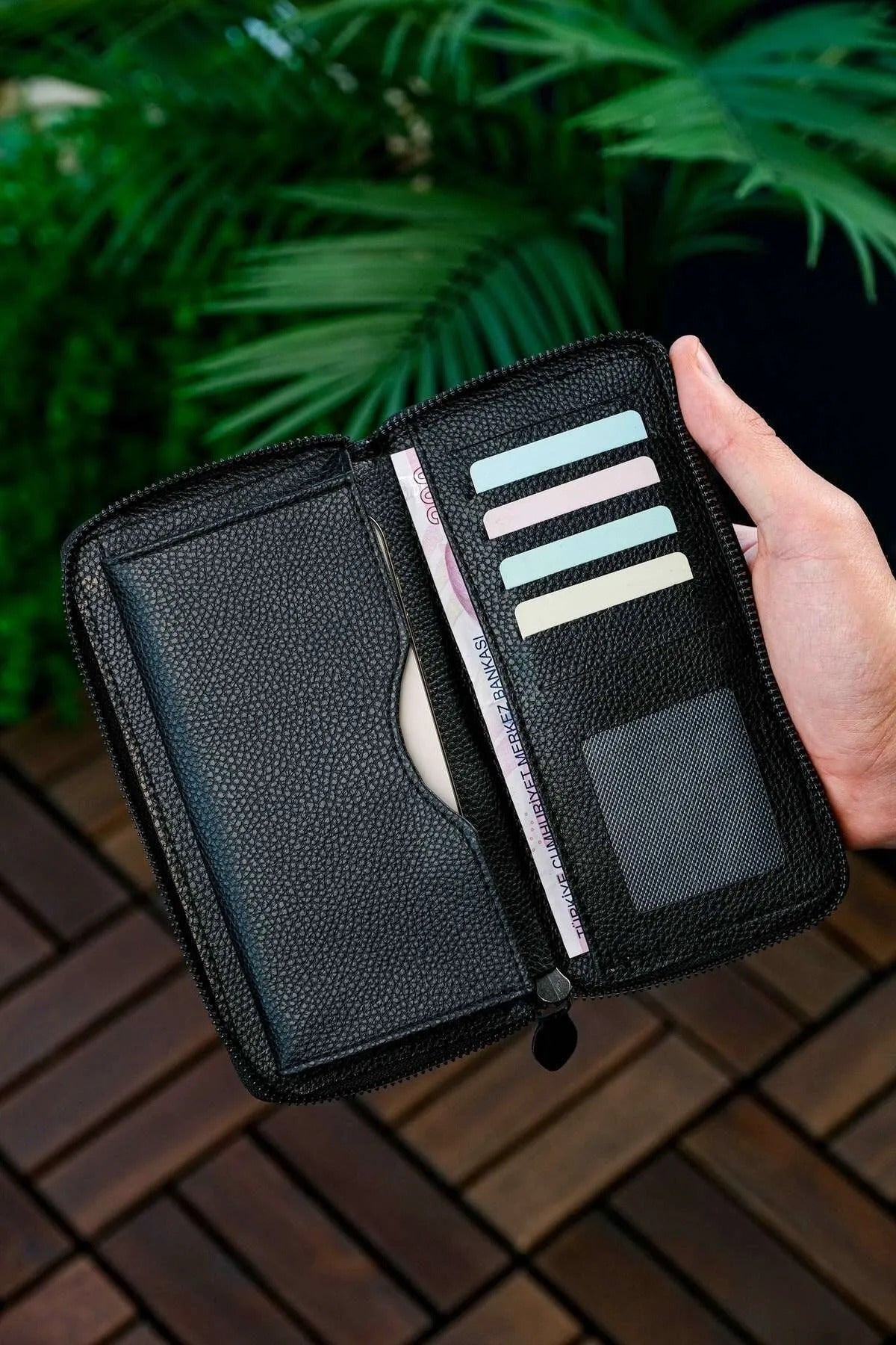 Unisex Vegan Leather Card Holder Wallet with Phone Compartment Xclub Model