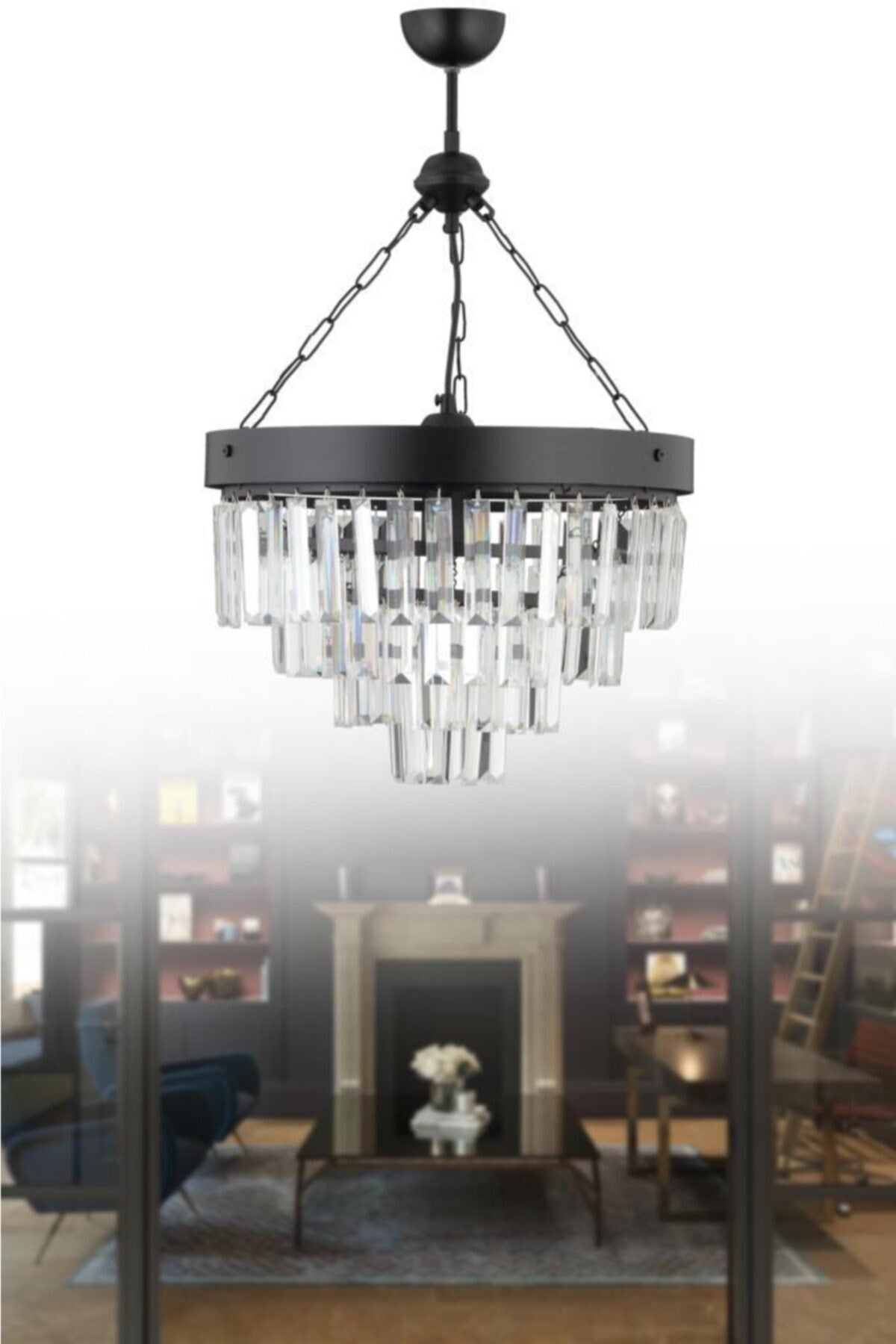 Linda 40' Black Luxury Crystal Stone Chandelier