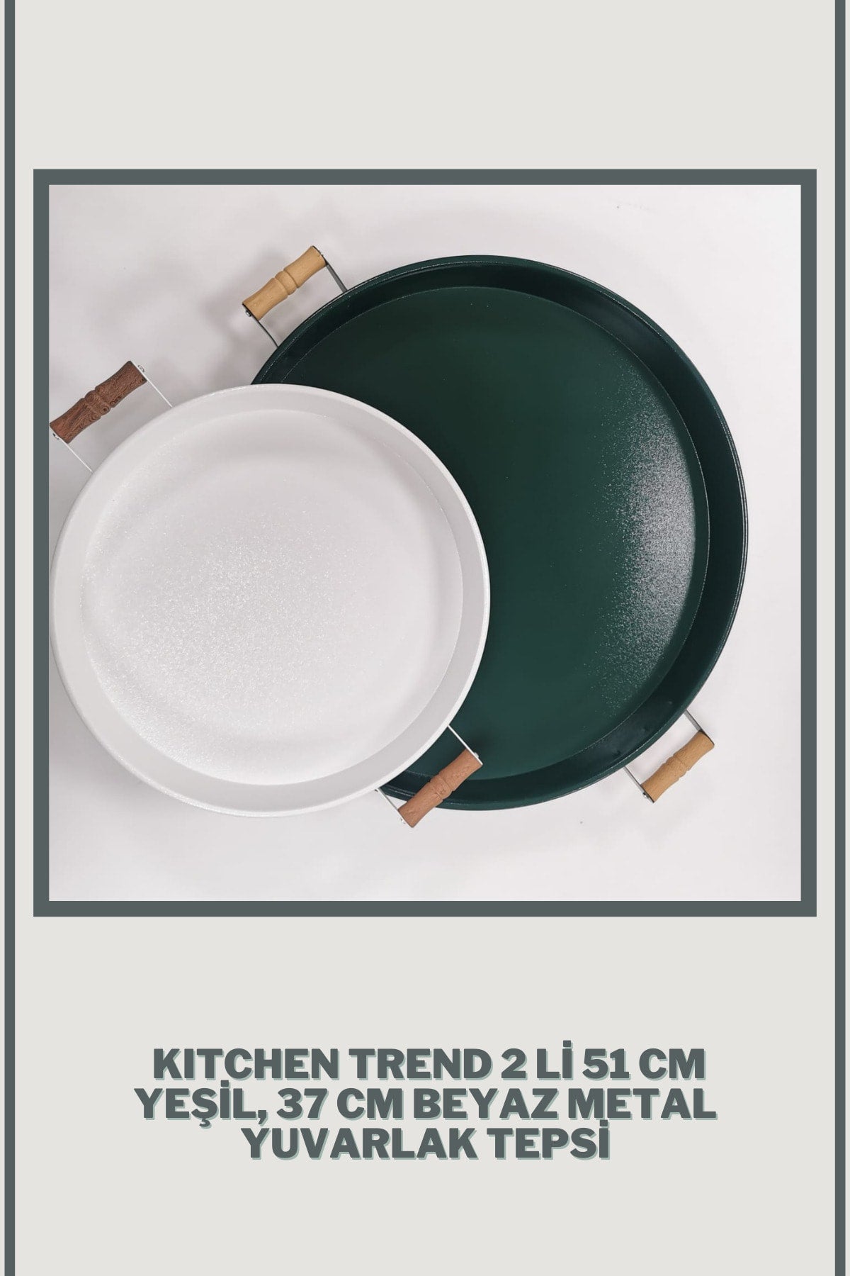 51 Cm Green 37 Cm White 2 Piece Metal Round Tray Presentation Tray Tea Coffee Tray