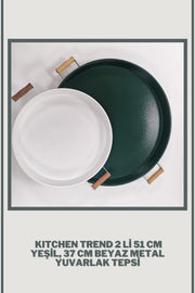 51 Cm Green 37 Cm White 2 Piece Metal Round Tray Presentation Tray Tea Coffee Tray