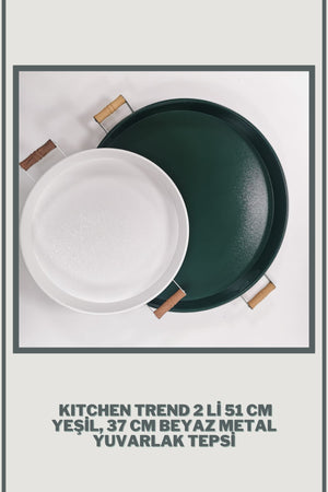 51 Cm Green 37 Cm White 2 Piece Metal Round Tray Presentation Tray Tea Coffee Tray