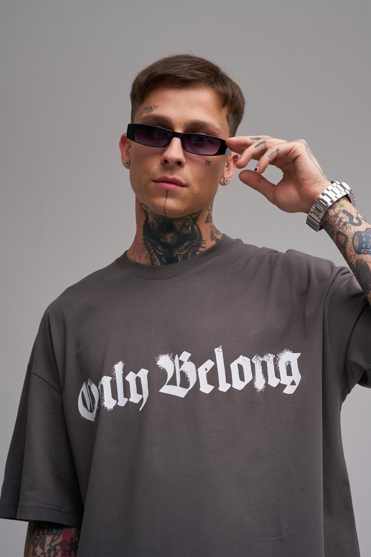 Unisex Large Size Only Belong Printed Cotton T-Shirt Smoke