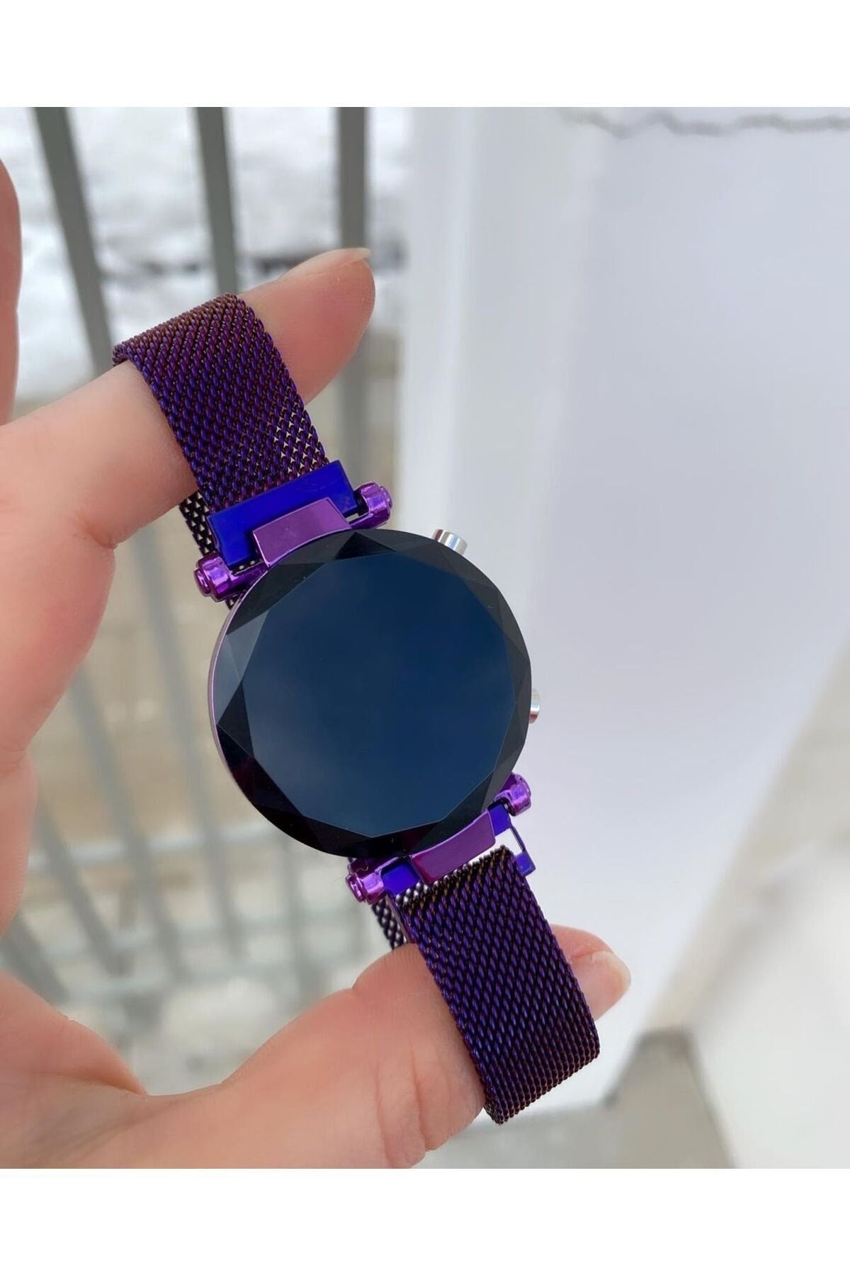 Women'S Classic Steel Digital Purple Touch Or Key Magnet Band Wristwatch