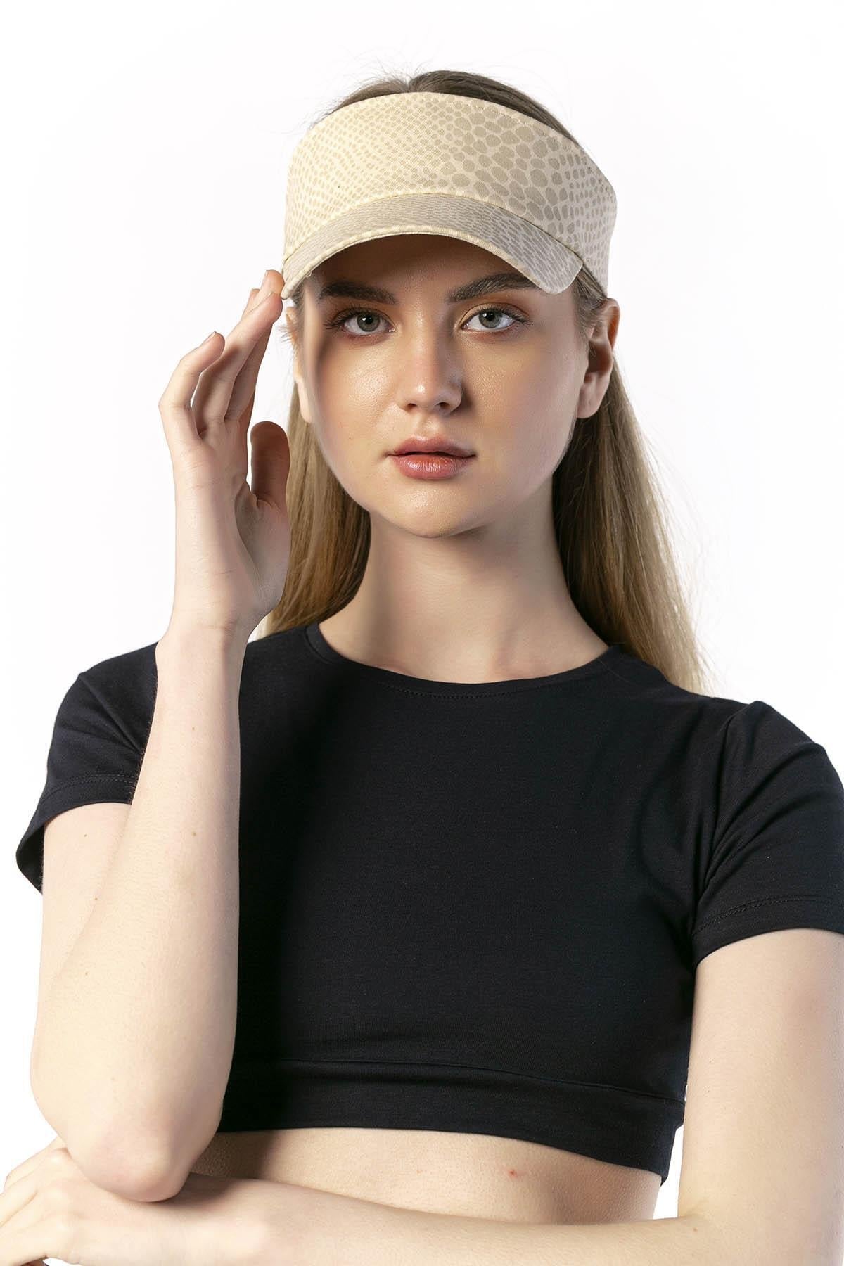 14055 Uv Protected Leopard Patterned Beige Colored Open Top Visor Hat