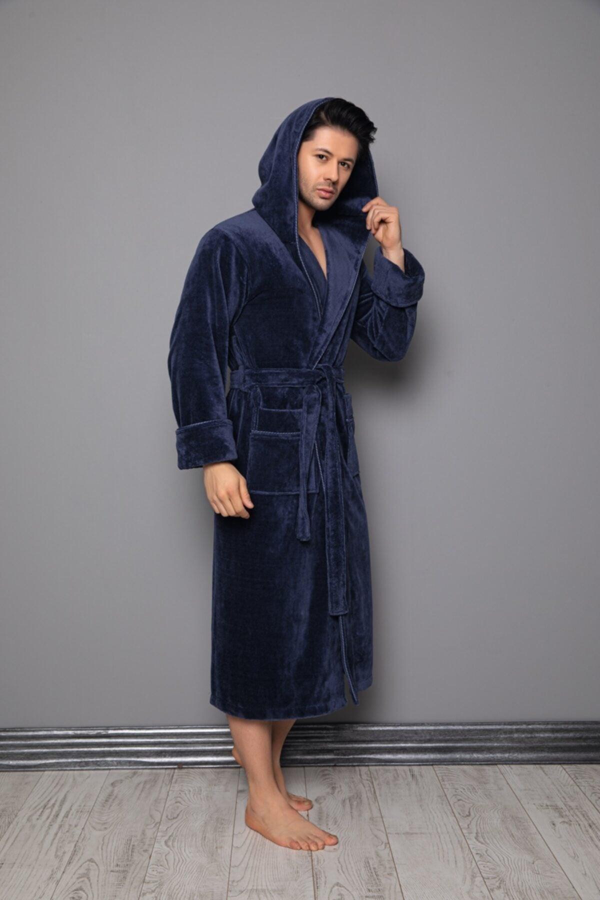 Smoked Piping Long Hooded Bamboo Cotton Men's Bathrobe - Swordslife