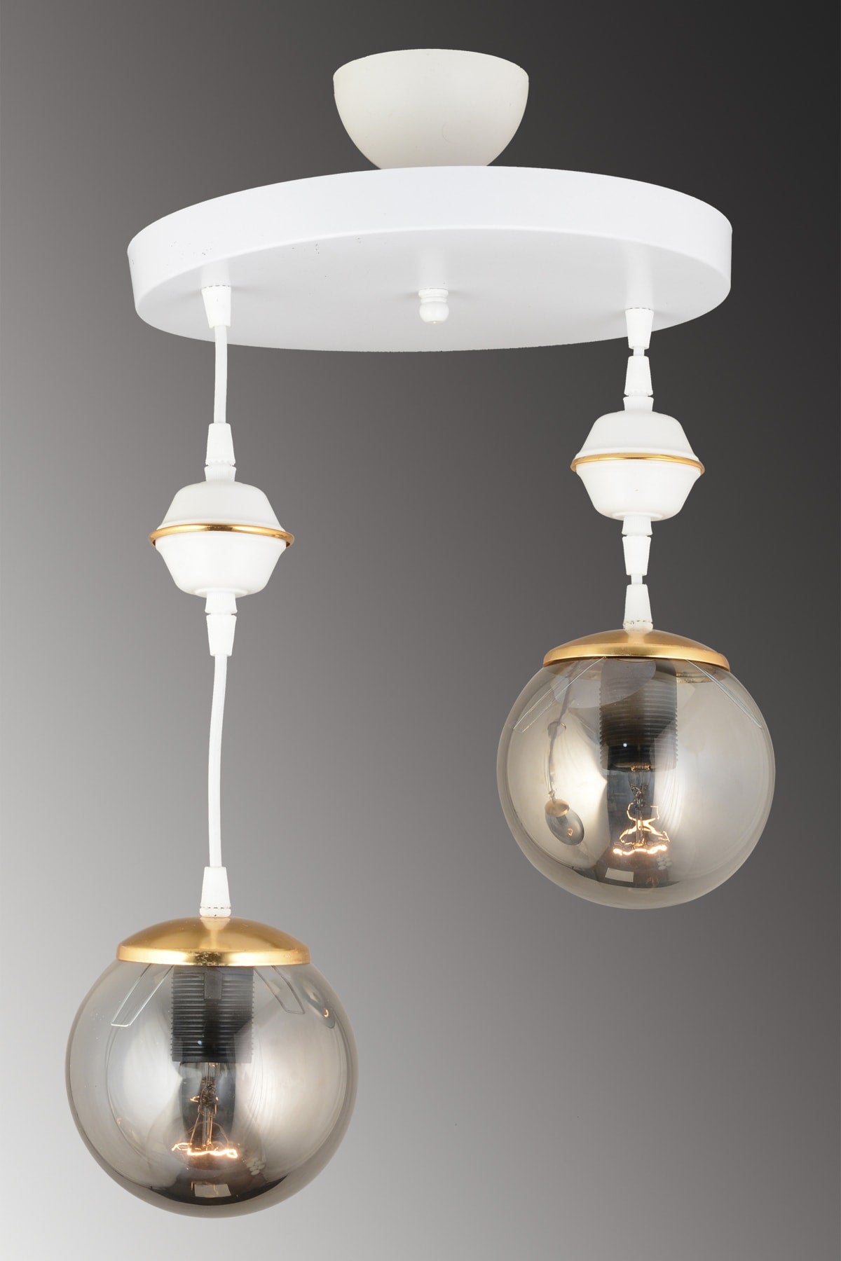 Pendant Lamp Tray White 2-Piece Smoked Globe Glass Downward Facing Luxury Chandelier