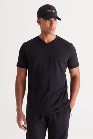 Men'S Black 100% Cotton Slim Fit Slim Fit V-Neck Short Sleeved T-Shirt