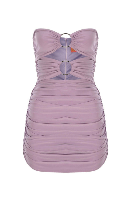Lilac Bust Two-Ring Ruffle Strapless Draped Mini Evening Dress - Swordslife