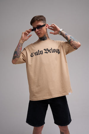 Unisex Large Size Only Belong Printed Cotton T-Shirt Beige